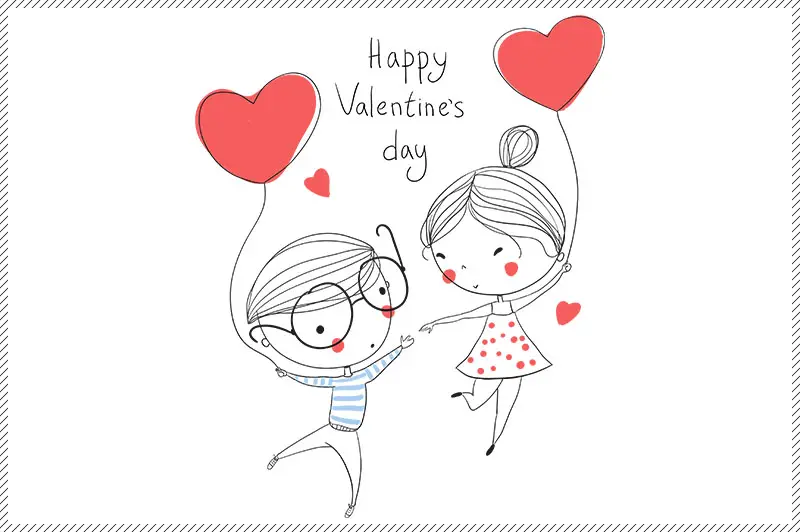 Valentine girl and boy in love card